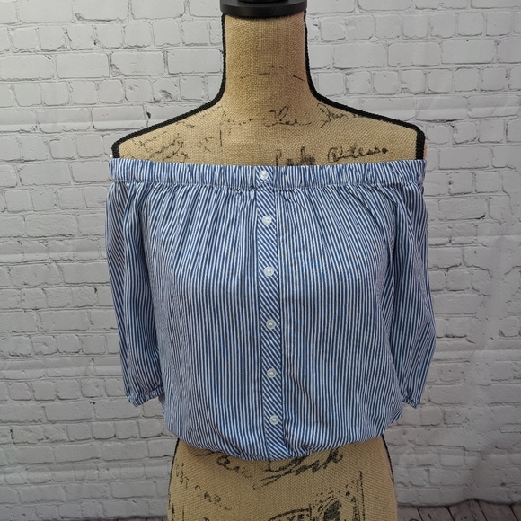 Ambiance Tops - Ambiance Off Shoulder Striped Crop Top Medium